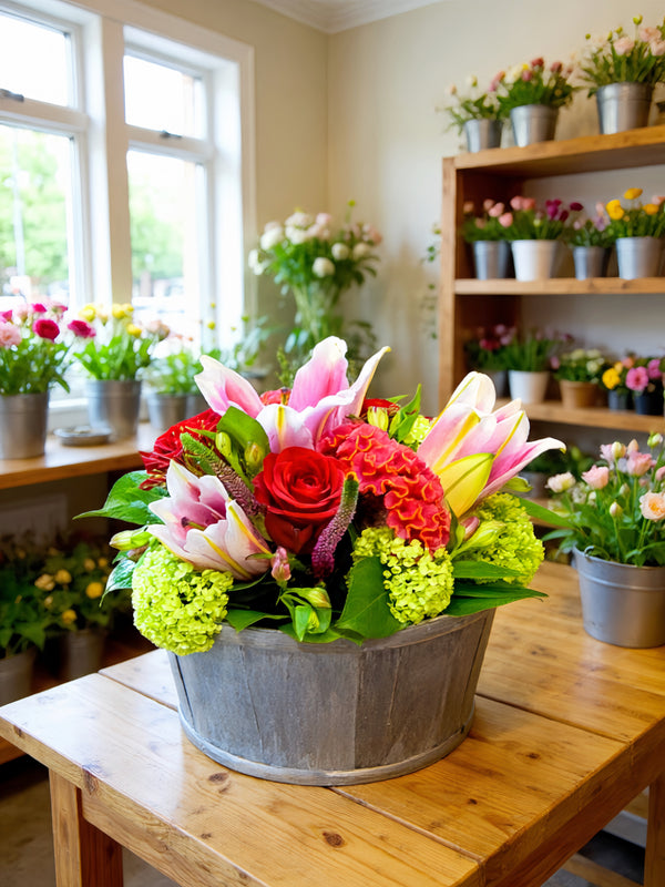 Red Rose and Lily Basket