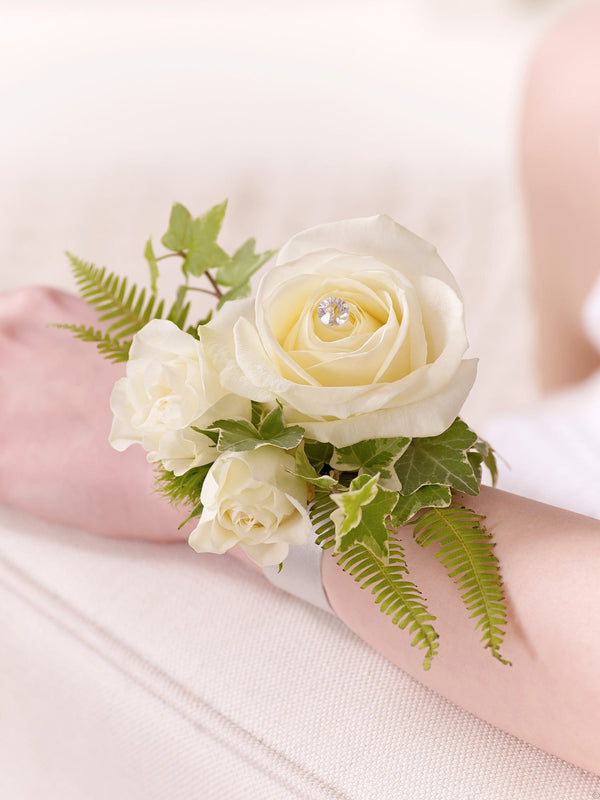 Ivory Rose & Fern Wrist Corsage