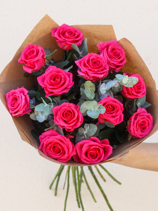 12 Pink Rose Hand-tied