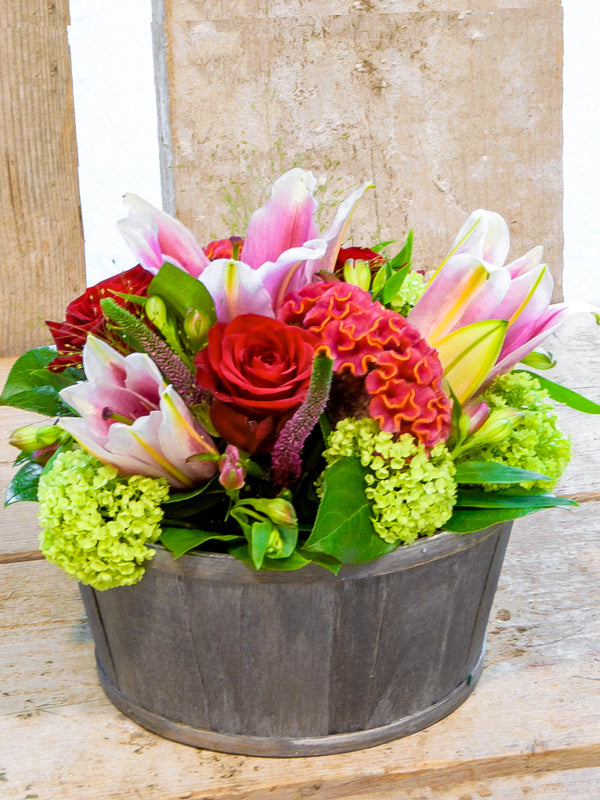 Red Rose and Lily Basket