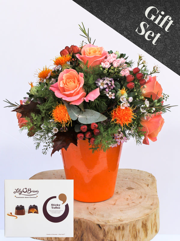 Marigold Flower Vase and Chocolates