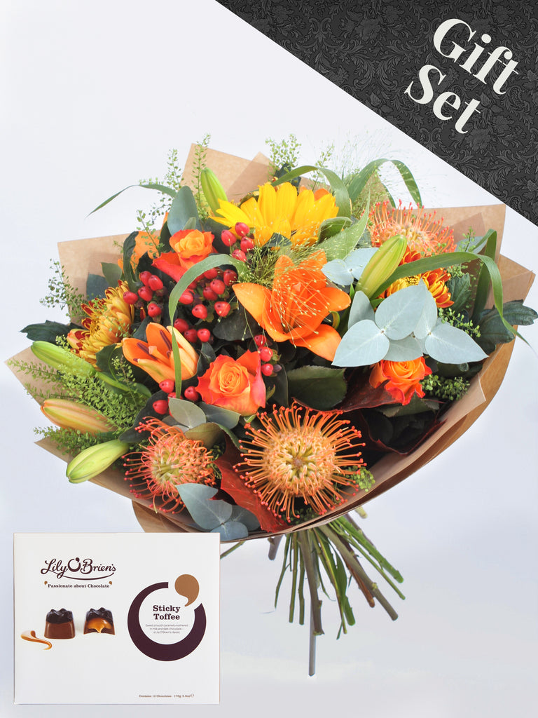 Orange Glow Bouquet and Chocolates